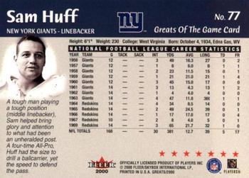 2000 Fleer Greats of the Game #77 Sam Huff Back