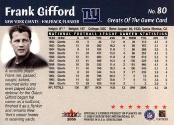 2000 Fleer Greats of the Game #80 Frank Gifford Back