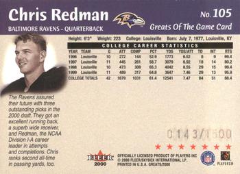 2000 Fleer Greats of the Game #105 Chris Redman Back