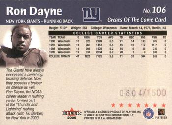 2000 Fleer Greats of the Game #106 Ron Dayne Back