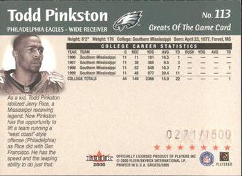 2000 Fleer Greats of the Game #113 Todd Pinkston Back