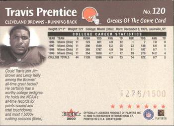 2000 Fleer Greats of the Game #120 Travis Prentice Back