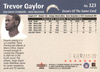2000 Fleer Greats of the Game #123 Trevor Gaylor Back