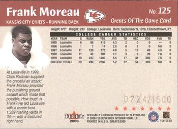 2000 Fleer Greats of the Game #125 Frank Moreau Back