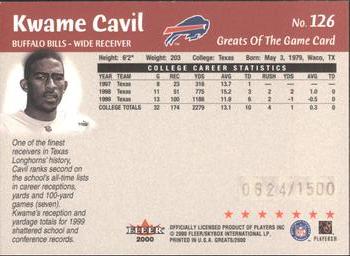2000 Fleer Greats of the Game #126 Kwame Cavil Back