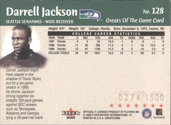 2000 Fleer Greats of the Game #128 Darrell Jackson Back