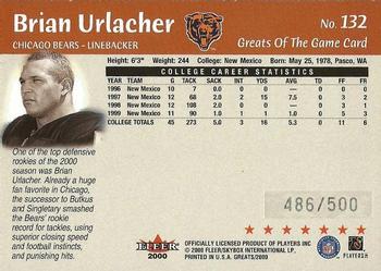2000 Fleer Greats of the Game #132 Brian Urlacher Back