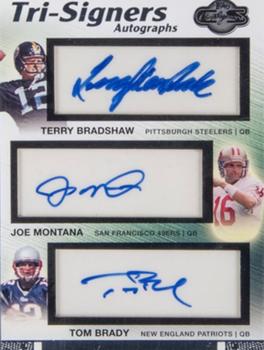 2007 Topps Co-Signers - Tri-Signer Autographs #TSA-BMB Terry Bradshaw / Joe Montana / Tom Brady Front