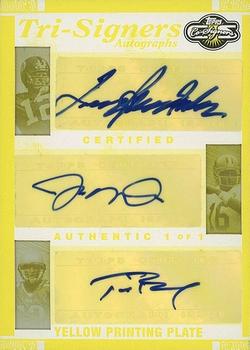 2007 Topps Co-Signers - Tri-Signer Autographs Printing Plates Yellow #TSA-BMB1 Terry Bradshaw / Joe Montana / Tom Brady Front