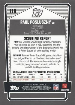 2007 Topps Draft Picks & Prospects - Chrome Black #110 Paul Posluszny Back