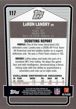 2007 Topps Draft Picks & Prospects - Chrome Black #117 LaRon Landry Back