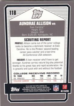 2007 Topps Draft Picks & Prospects - Chrome Black #118 Aundrae Allison Back