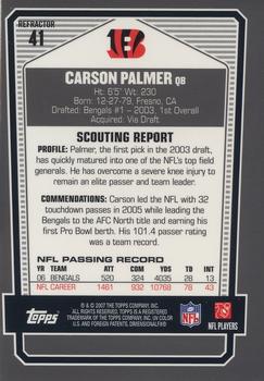 2007 Topps Draft Picks & Prospects - Chrome Black Refractors #41 Carson Palmer Back