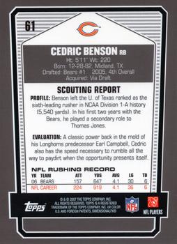 2007 Topps Draft Picks & Prospects - Chrome Bronze #61 Cedric Benson Back