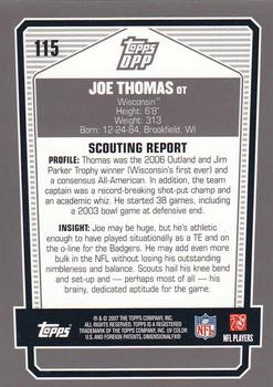 2007 Topps Draft Picks & Prospects - Chrome Bronze #115 Joe Thomas Back