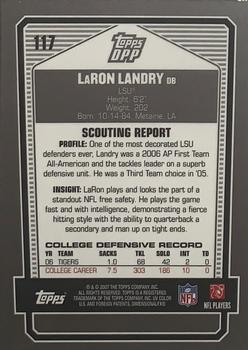 2007 Topps Draft Picks & Prospects - Chrome Bronze #117 LaRon Landry Back