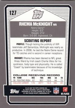 2007 Topps Draft Picks & Prospects - Chrome Bronze #127 Rhema McKnight Back