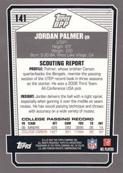 2007 Topps Draft Picks & Prospects - Chrome Bronze #141 Jordan Palmer Back
