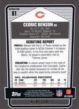 2007 Topps Draft Picks & Prospects - Chrome Bronze Refractors #61 Cedric Benson Back