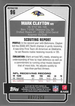 2007 Topps Draft Picks & Prospects - Chrome Bronze Refractors #96 Mark Clayton Back