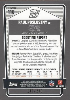 2007 Topps Draft Picks & Prospects - Chrome Bronze Refractors #110 Paul Posluszny Back