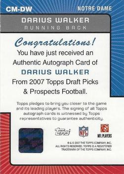 2007 Topps Draft Picks & Prospects - Class Marks Autographs #CM-DW Darius Walker Back