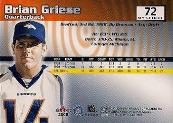 2000 Fleer Mystique #72 Brian Griese Back