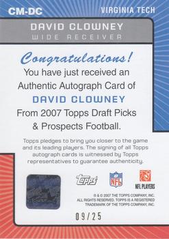 2007 Topps Draft Picks & Prospects - Class Marks Autographs Gold #CM-DC David Clowney Back