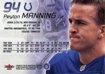 2000 Fleer Showcase #94 Peyton Manning Back