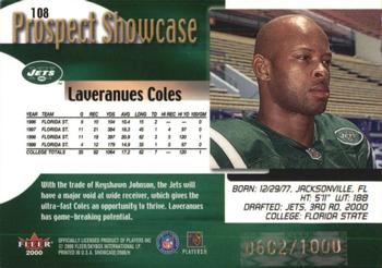 2000 Fleer Showcase #108 Laveranues Coles Back