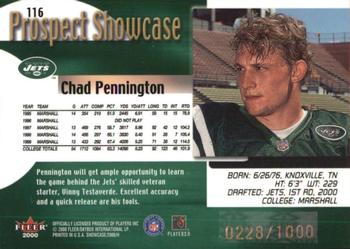 2000 Fleer Showcase #116 Chad Pennington Back