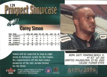 2000 Fleer Showcase #129 Corey Simon Back