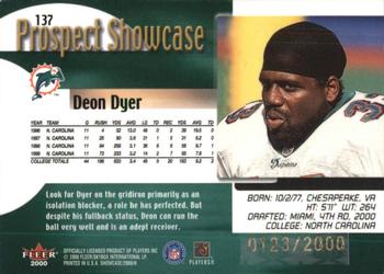 2000 Fleer Showcase #137 Deon Dyer Back