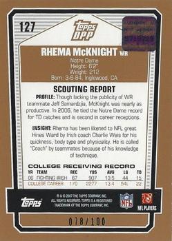 2007 Topps Draft Picks & Prospects - Rookie Autographs #127 Rhema McKnight Back