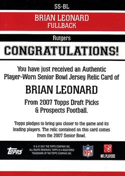2007 Topps Draft Picks & Prospects - Senior Standout Jersey #SS-BL Brian Leonard Back