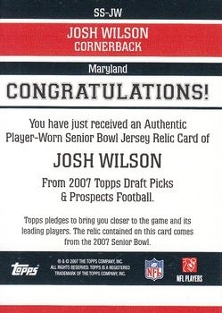 2007 Topps Draft Picks & Prospects - Senior Standout Jersey #SS-JW Josh Wilson Back