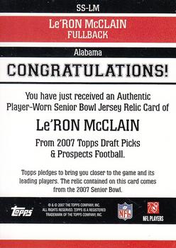2007 Topps Draft Picks & Prospects - Senior Standout Jersey #SS-LM Le'Ron McClain Back