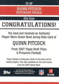 2007 Topps Draft Picks & Prospects - Senior Standout Jersey #SS-QP Quinn Pitcock Back