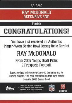 2007 Topps Draft Picks & Prospects - Senior Standout Jersey #SS-RMC Ray McDonald Back