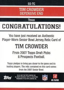 2007 Topps Draft Picks & Prospects - Senior Standout Jersey #SS-TC Tim Crowder Back