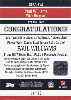 2007 Topps Draft Picks & Prospects - Senior Standout Jersey Autographs Holofoil #SSRA-PW Paul Williams Back