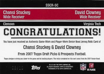 2007 Topps Draft Picks & Prospects - Senior Standout Jersey Combos Gold #SSCR-SC Chansi Stuckey / David Clowney Back
