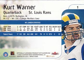 2000 Impact #1 Kurt Warner Back