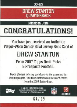 2007 Topps Draft Picks & Prospects - Senior Standout Jersey Prime #SS-DS Drew Stanton Back