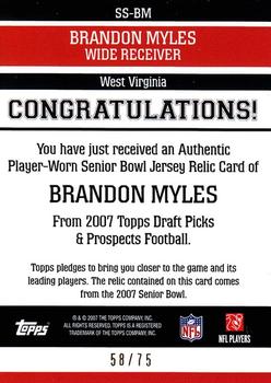 2007 Topps Draft Picks & Prospects - Senior Standout Jersey Silver #SS-BM Brandon Myles Back