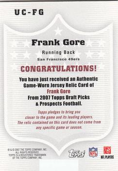 2007 Topps Draft Picks & Prospects - Upperclassmen Jersey #UC-FG Frank Gore Back