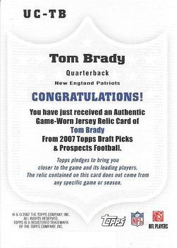 2007 Topps Draft Picks & Prospects - Upperclassmen Jersey #UC-TB Tom Brady Back