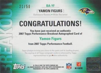 2007 Topps Performance - Breakout Autographs Bronze #BA-YF Yamon Figurs Back
