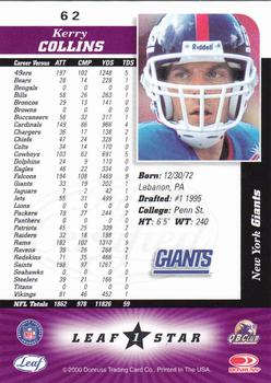 2000 Leaf Certified #62 Kerry Collins Back