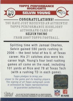 2007 Topps - Performance Highlights Autographs #THA-SY Selvin Young Back